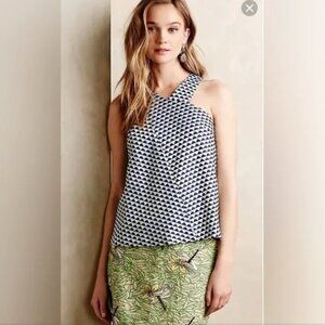 Anthropologie HD Tile Jacquard Halter Geometric Top in Blue - Size 12